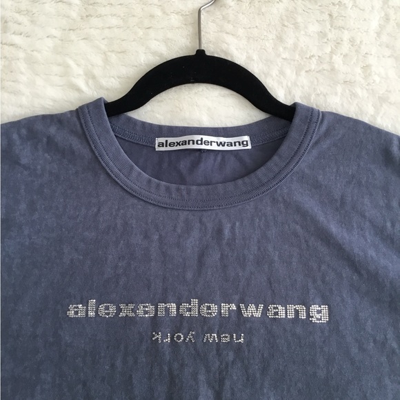 Alexander Wang Embellished denim color Logo Short Sleeve T-Shirt size small - Picture 5 of 10
